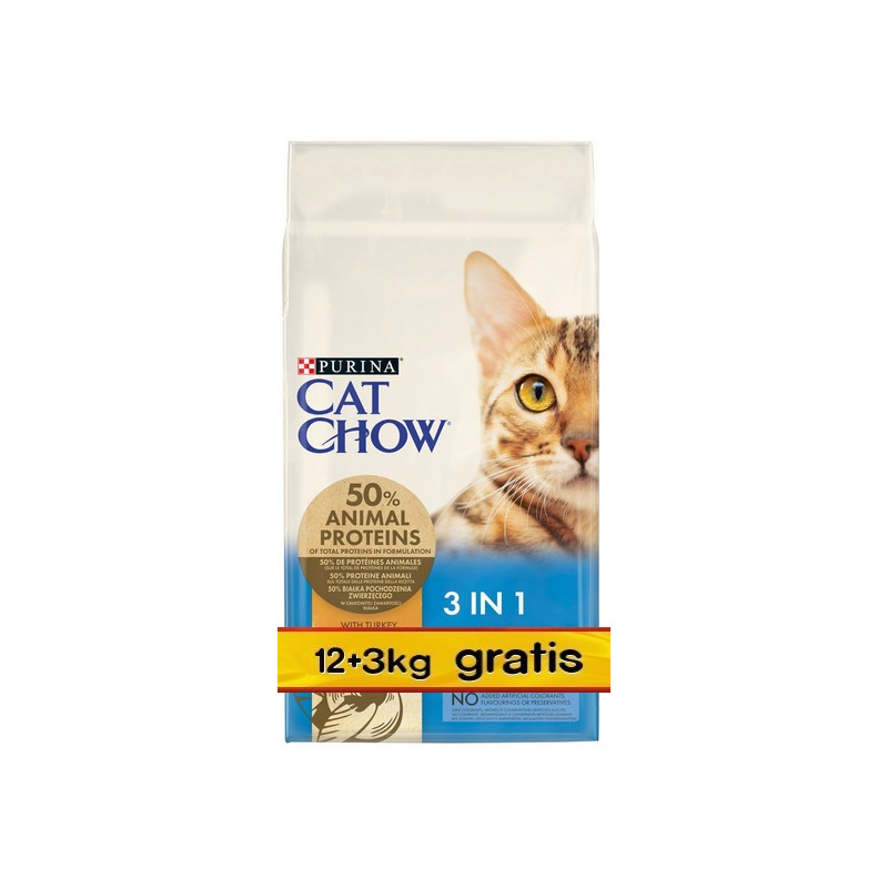 Purina Cat Chow 3in1 z indykiem 15kg (12+3kg gratis)