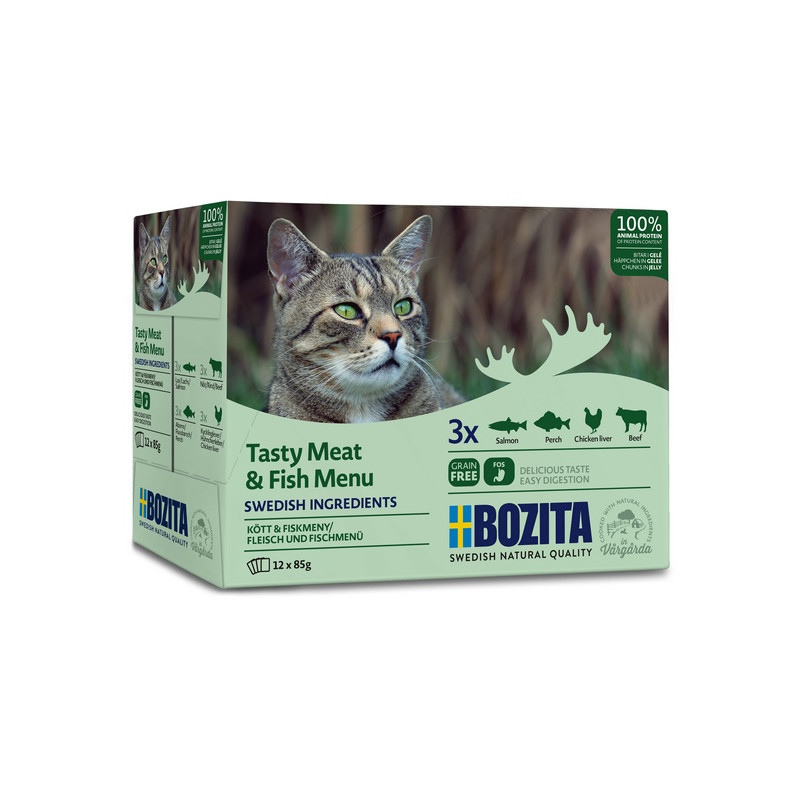 Bozita Cat Multibox z mięsem i rybą w galaretce saszetki 12x85g