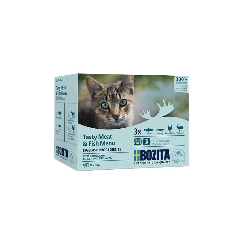 Bozita Cat Multibox z mięsem i rybą w sosie saszetki 12x85g