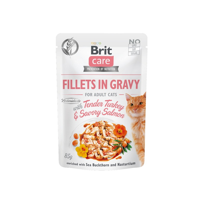 Brit Care Cat Fillets In Gravy Tender Turkey & Savory Salmon saszetka 85g