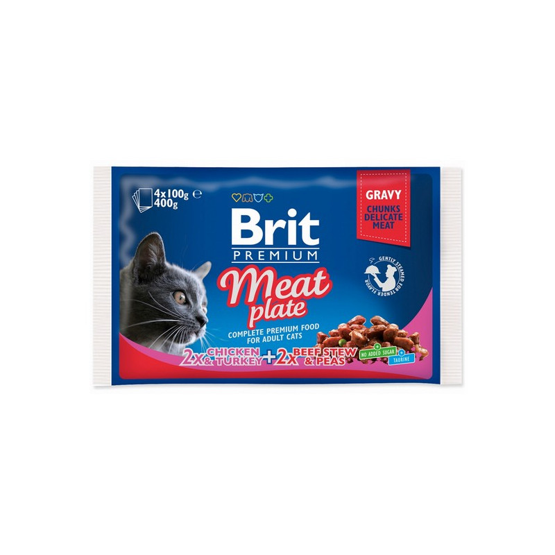 Brit Premium Cat Adult Meat Plate saszetki 4x100g