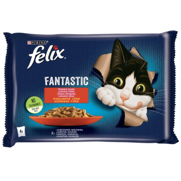 Felix Fantastic Wybór Mięs (wołowina+kurczak) w galaretce saszetka 4x85g