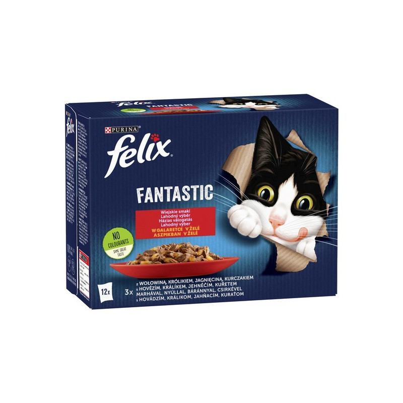 Felix Fantastic Wiejskie Smaki w galaretce kurczak/wołowina/królik/jagnięcina saszetki 12x85g