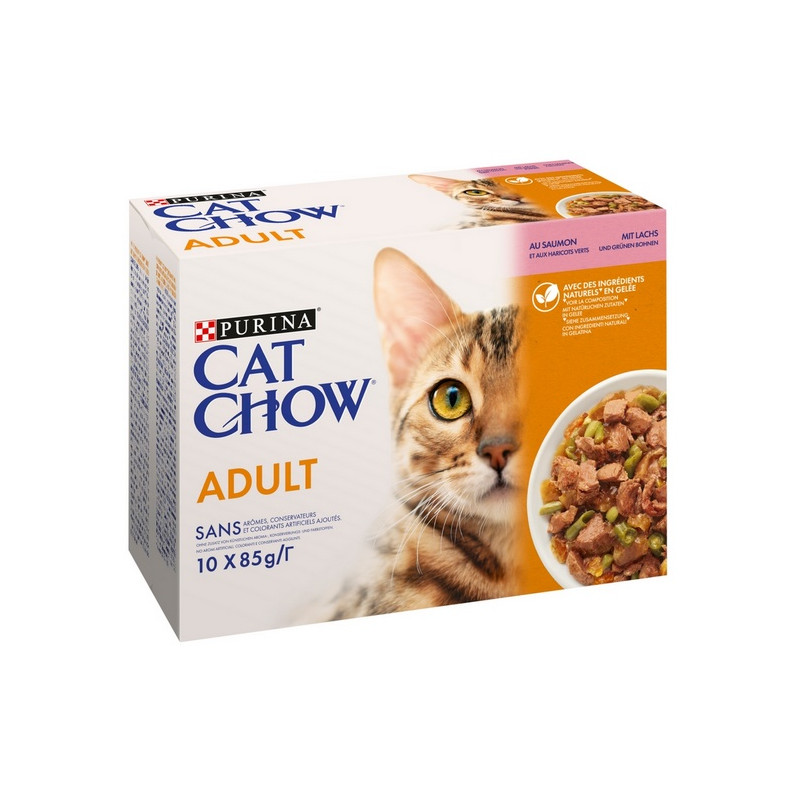 Purina Cat Chow Łosoś i zielona fasolka saszetki 10x85g