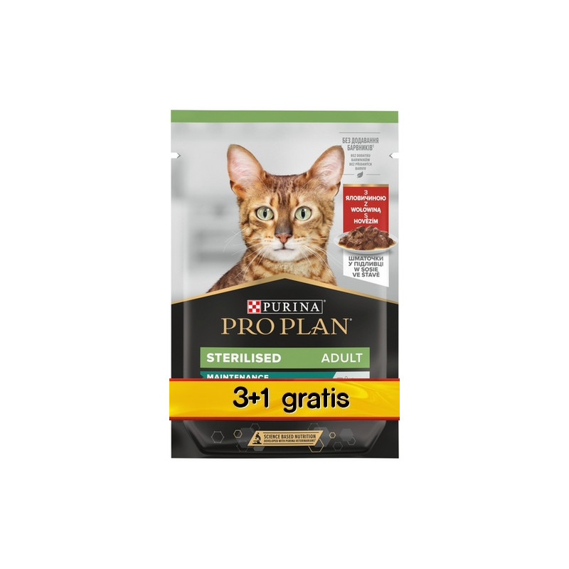 Purina Pro Plan Cat Sterilised wołowina saszetka 4x85g 3+1 gratis