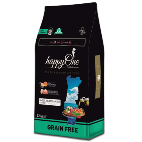 happyOne Grain-Free Mediterraneum Light & Senior dla psich seniorów SUPER PREMIUM 12KG