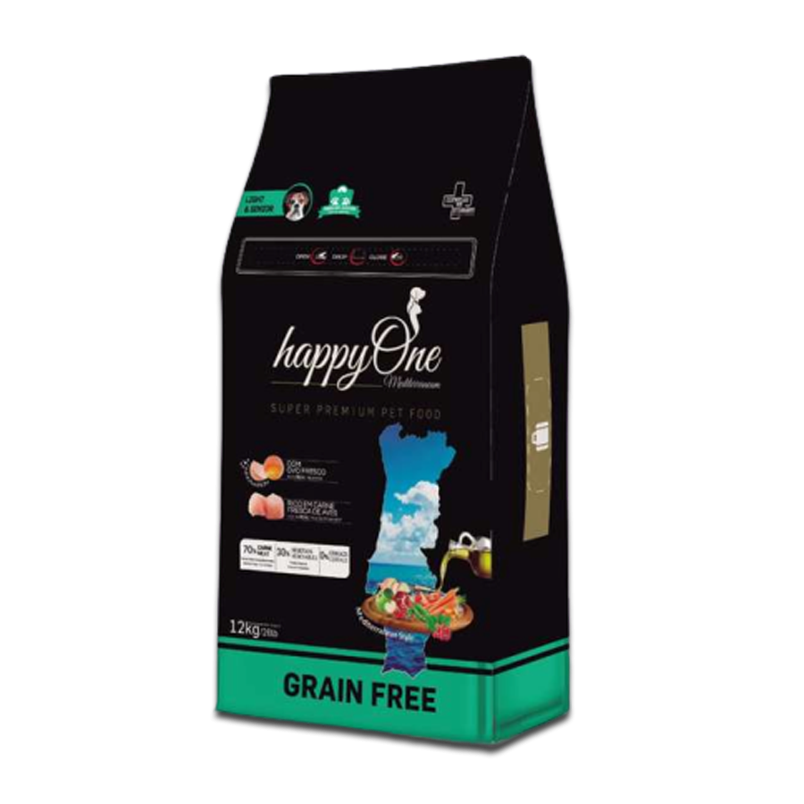 happyOne Grain-Free Mediterraneum Light & Senior dla psich seniorów SUPER PREMIUM 12KG