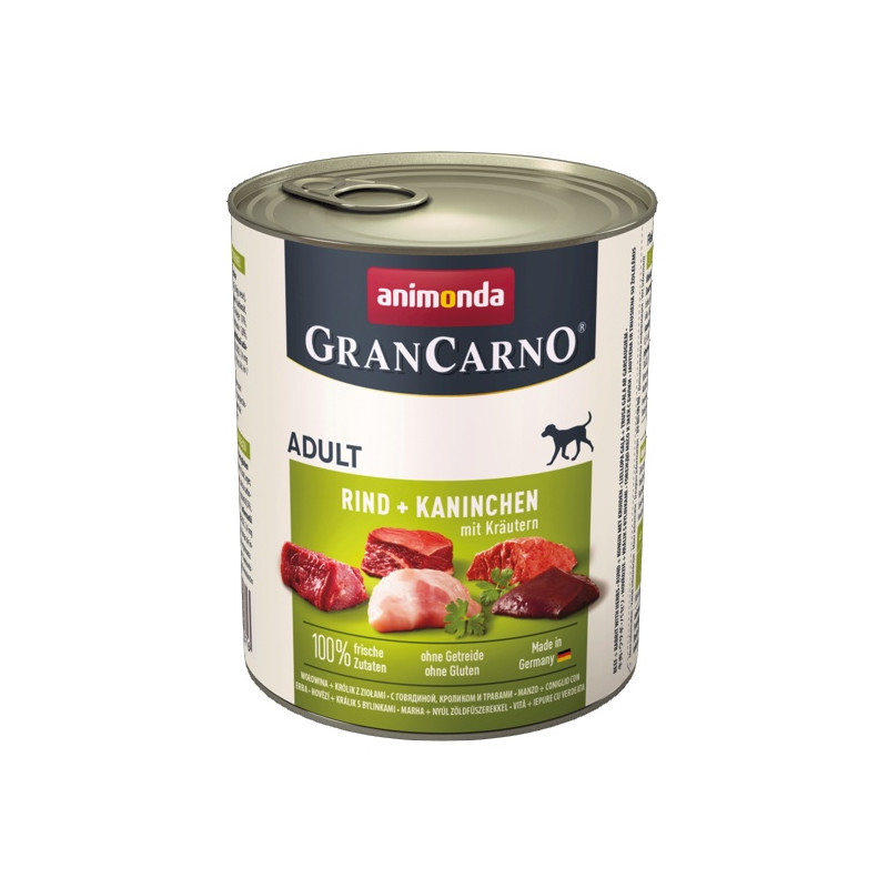 Animonda GranCarno Original Adult Rind Kaninchen Krautern Wołowina + Królik z Ziołami puszka 800g