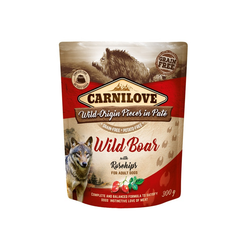 Carnilove Dog Wildboar & Rosehips - dzik i owoce dzikiej róży saszetka 300g