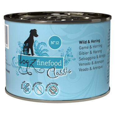 Dogz Finefood Classic N.12 Dziczyzna i śledź puszka 200g