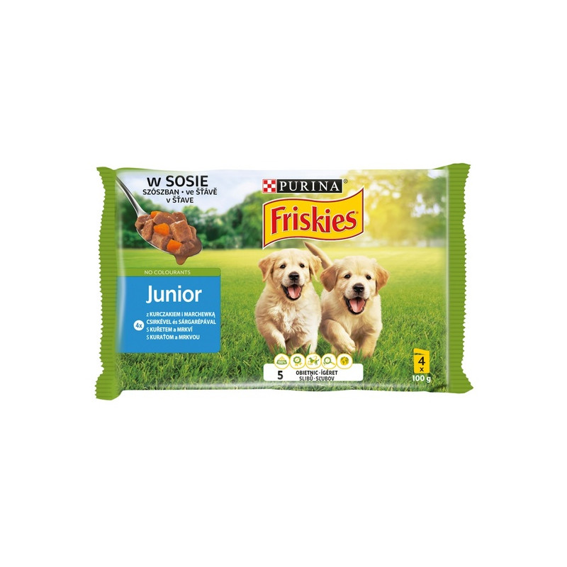 Friskies Dog Junior Kurczak i marchewka w sosie saszetki 4x100g