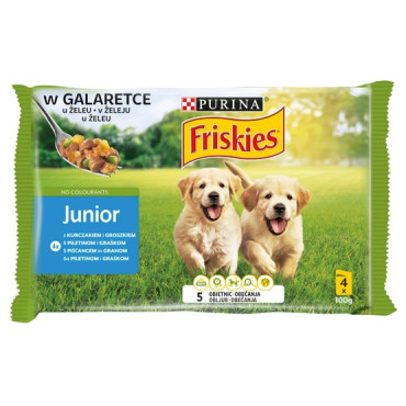 Friskies Dog Junior Kurczak i groszek w galaretce saszetki 4x100g