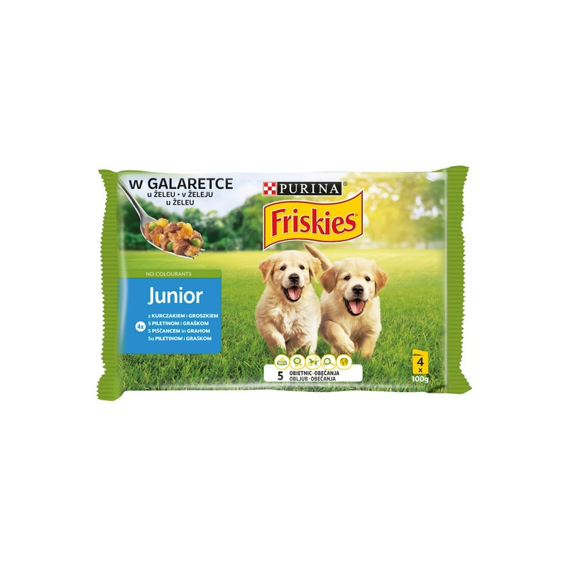 Friskies Dog Junior Kurczak i groszek w galaretce saszetki 4x100g