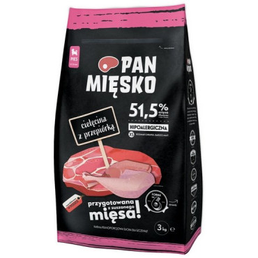 Pan Mięsko Karma sucha dla szczeniąt - cielęcina i przepiórka chrupki XS 3kg