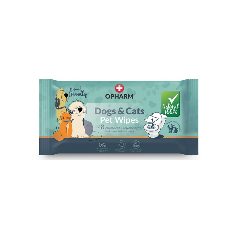 Opharm Dogs & Cats Pet Wipes - chusteczki nawilżane dla psa i kota 48szt